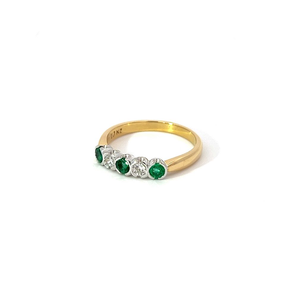 Emerald & Diamond Five Stone Rubover Ring