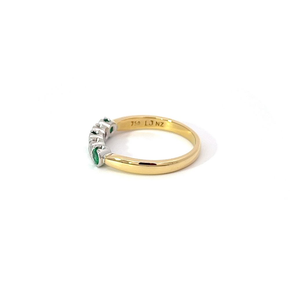 Emerald & Diamond Five Stone Rubover Ring