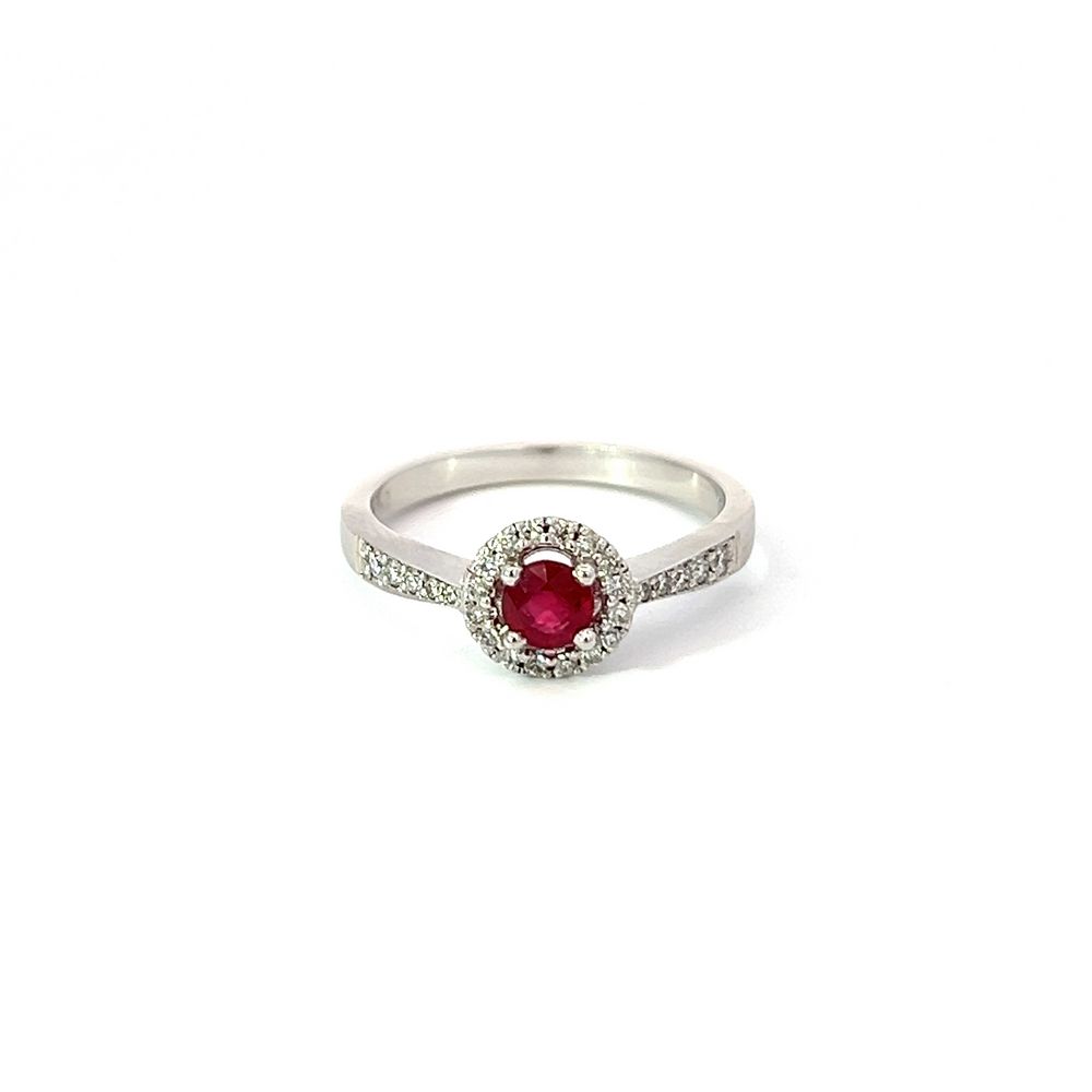 Ruby & Diamond Halo Ring in White Gold