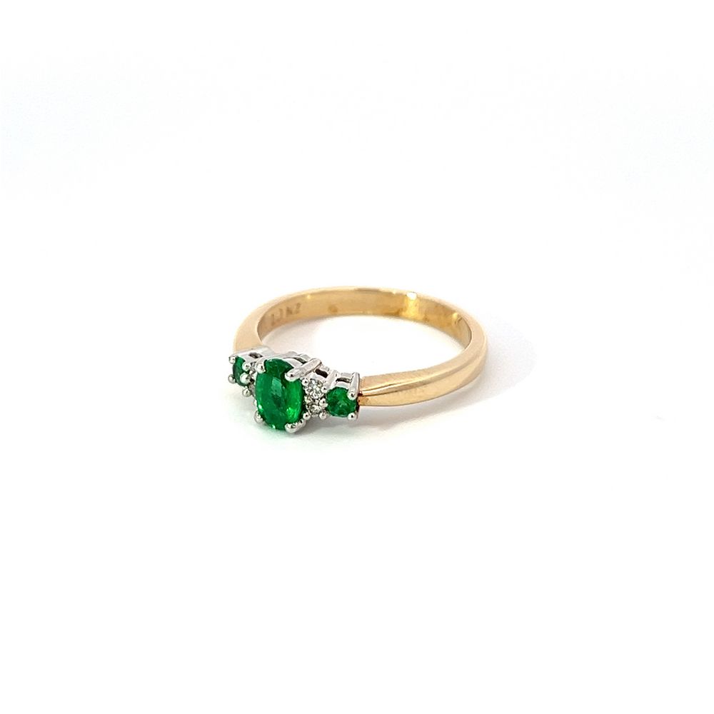 Oval Emerald Feature Stone Ring with Diamond & Emerald Accents