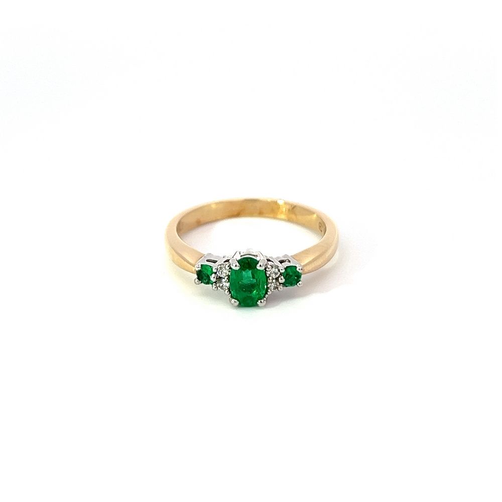 Oval Emerald Feature Stone Ring with Diamond & Emerald Accents