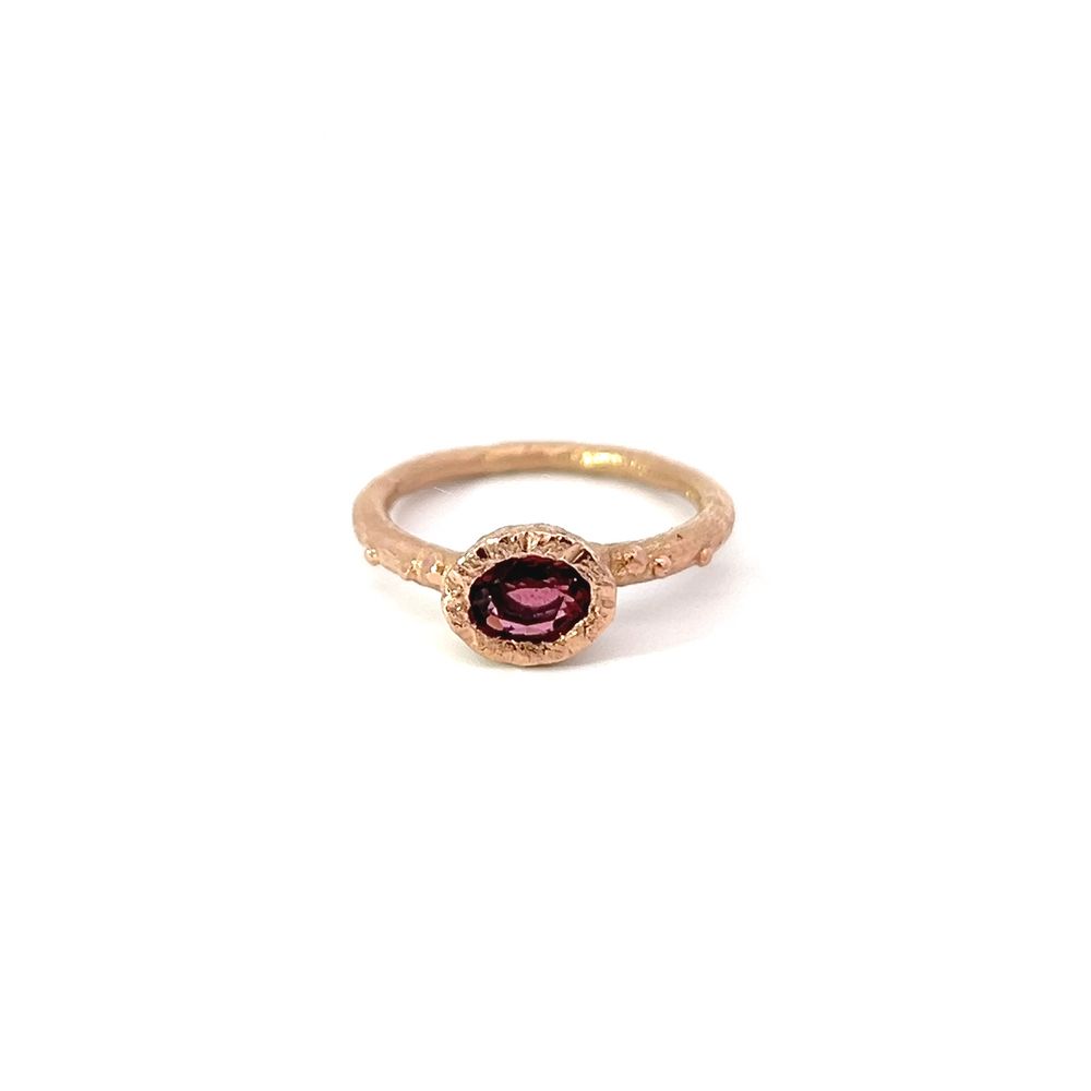 Oval Grape Tourmaline Ring in an Organic Styled Rose Gold