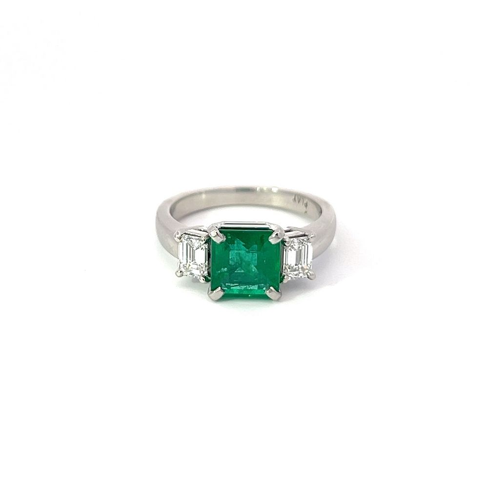 2.13ct Columbian Emerald & Diamond 3 Stone Ring In Platinum