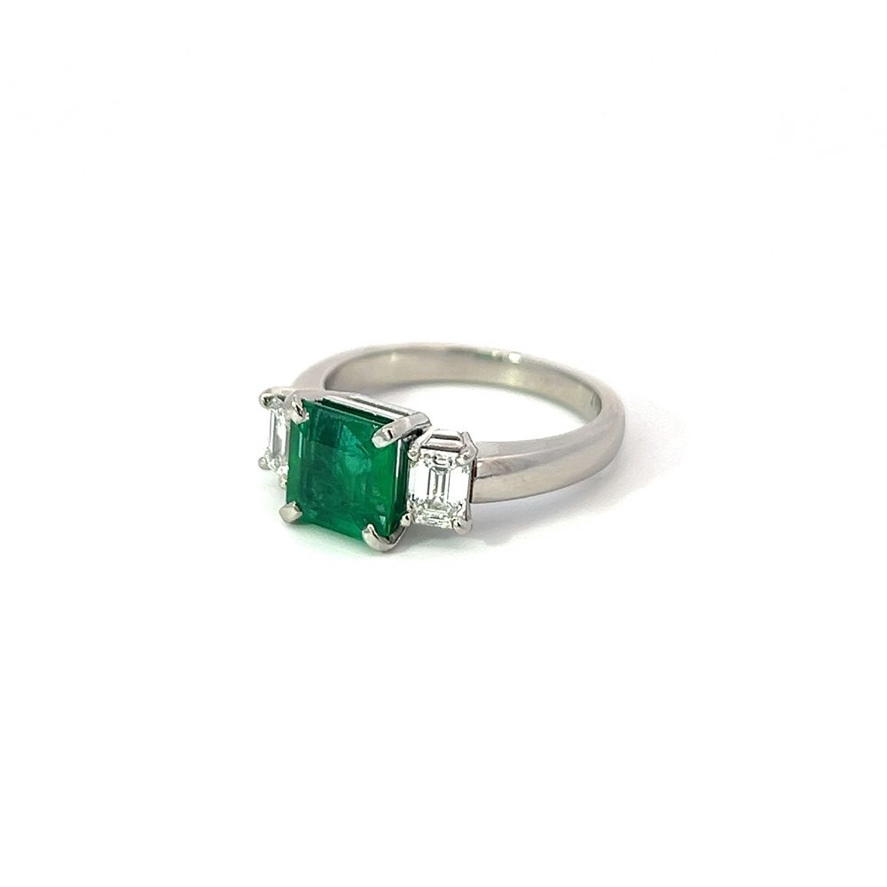 2.13ct Columbian Emerald & Diamond 3 Stone Ring In Platinum