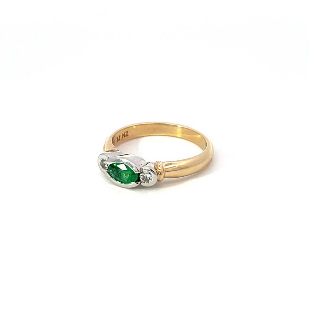 Emerald & Diamond Ring in Yellow and White Gold