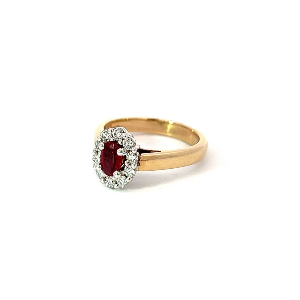 Ruby & Diamond Oval Cluster Ring in Two Toned Gold