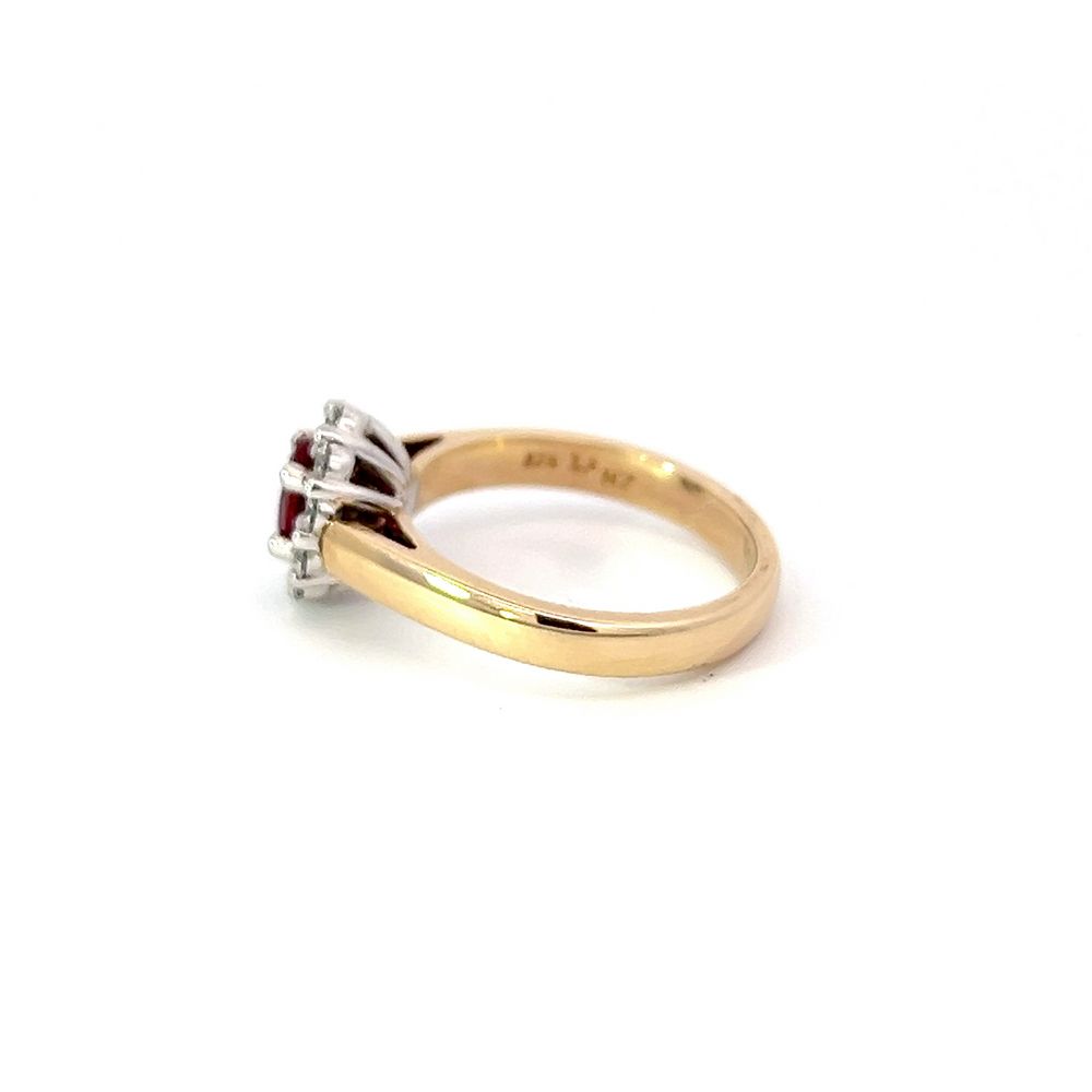 Ruby & Diamond Oval Cluster Ring in Two Toned Gold