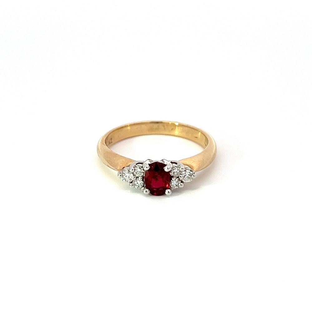 Oval Ruby and Diamond Ring in Yellow & White Gold