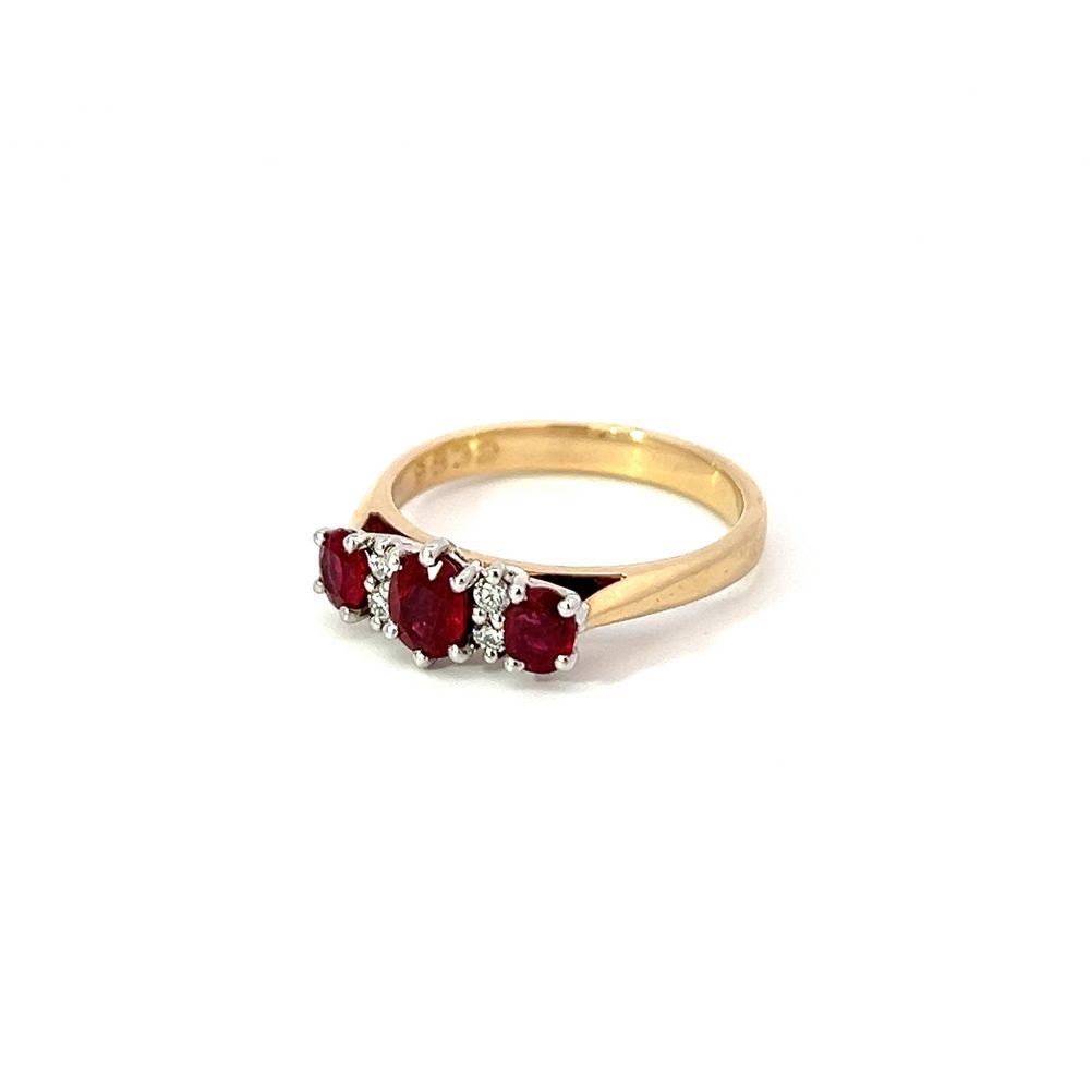 Oval Ruby 3 Stone Ring in Yellow & White Gold