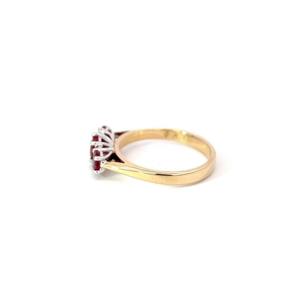 Oval Ruby 3 Stone Ring in Yellow & White Gold