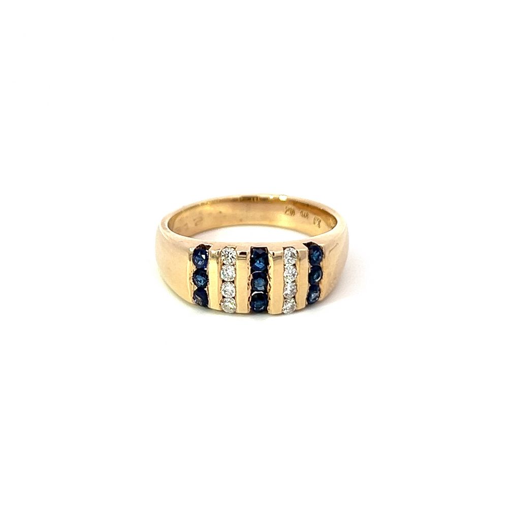 Sapphire & Diamond 5 Row Ring In Yellow Gold