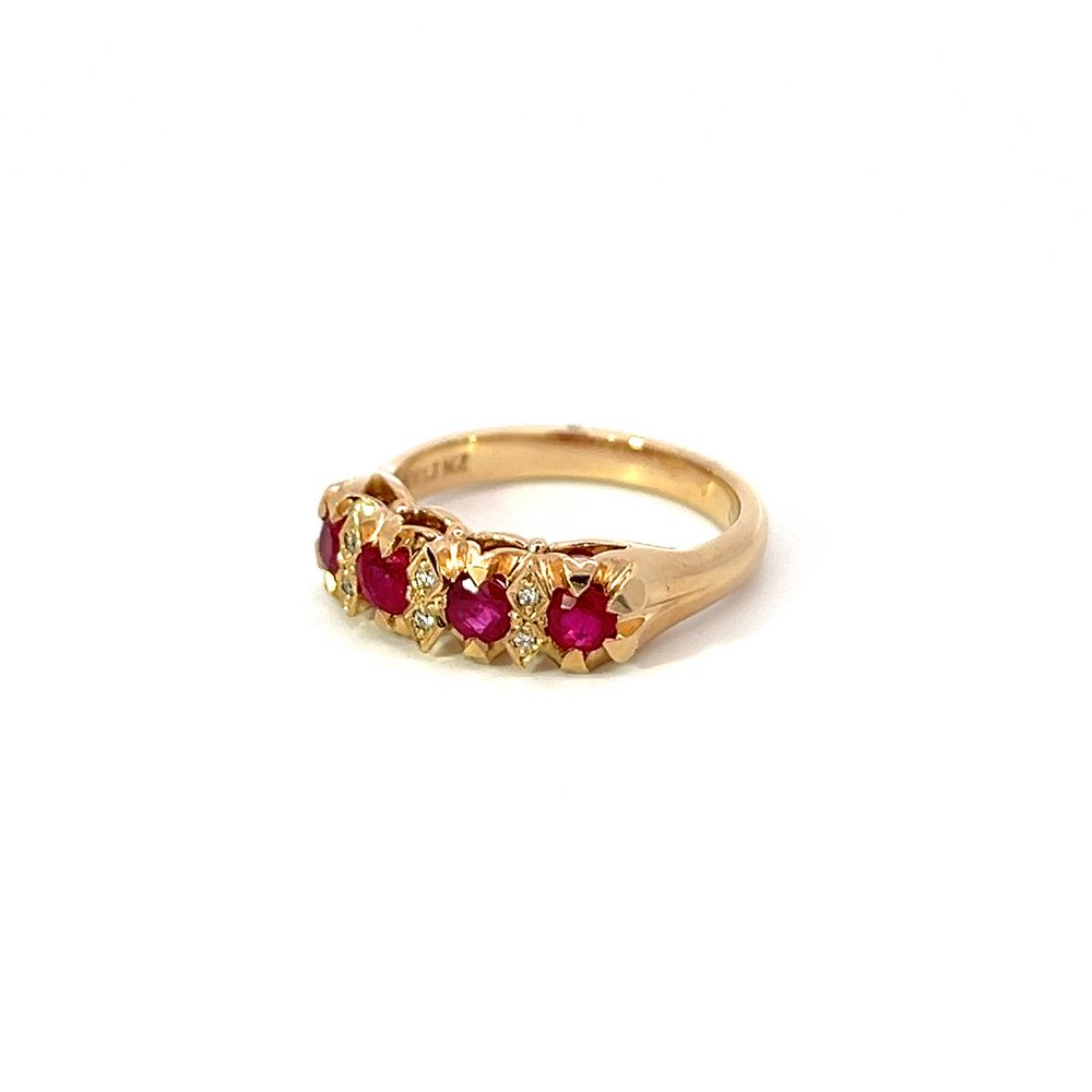 London Bridge 4 Stone Ruby Ring in Yellow Gold