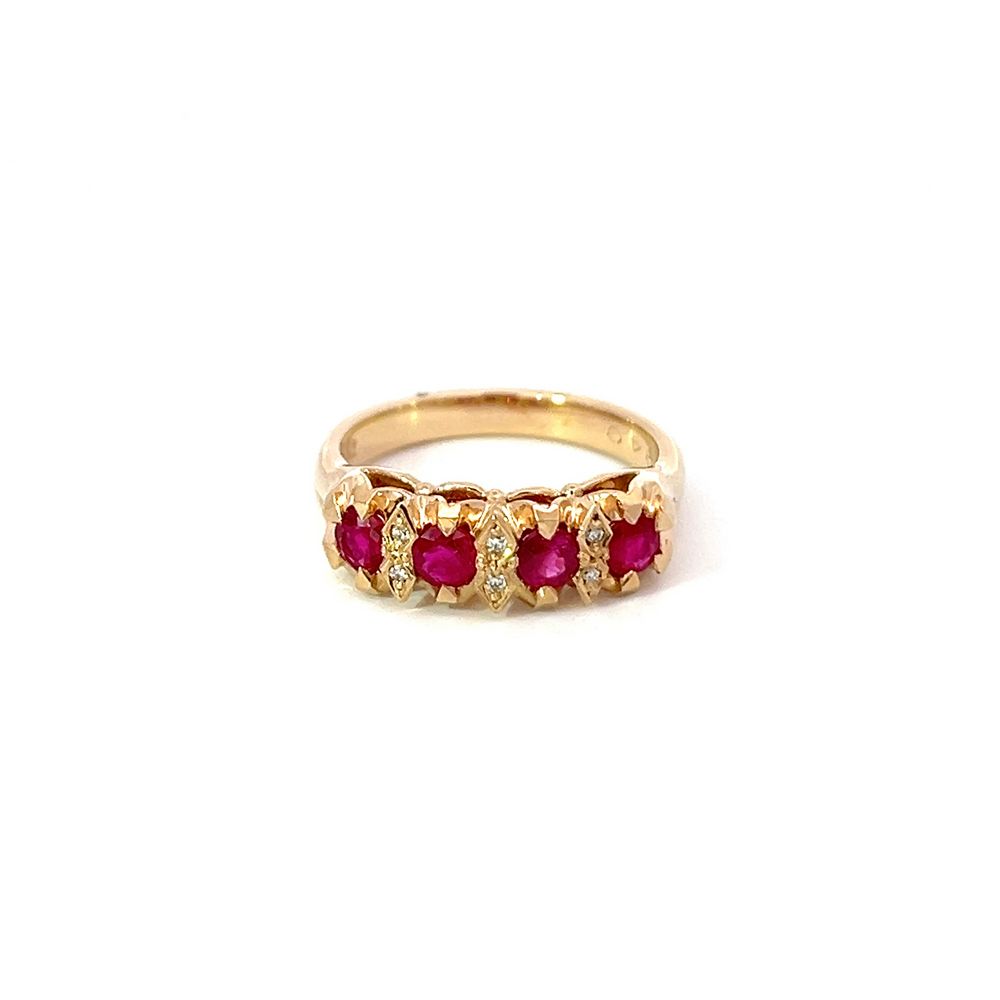 London Bridge 4 Stone Ruby Ring in Yellow Gold