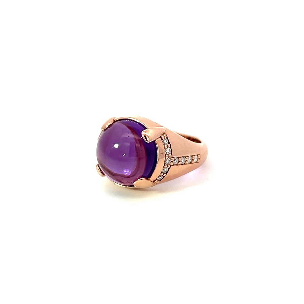 Amethyst Cabochon & Diamond Dome Ring