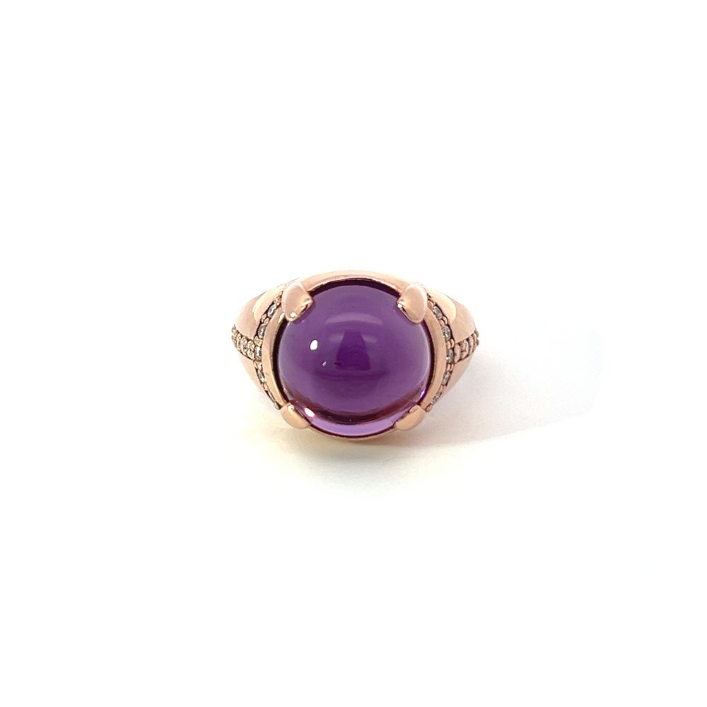 Amethyst Cabochon & Diamond Dome Ring