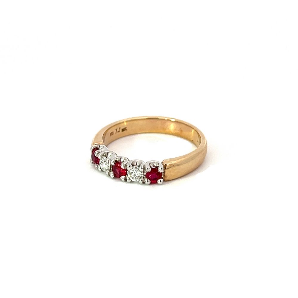 Ruby & Diamond 5 Stone Band in Two Toned Gold