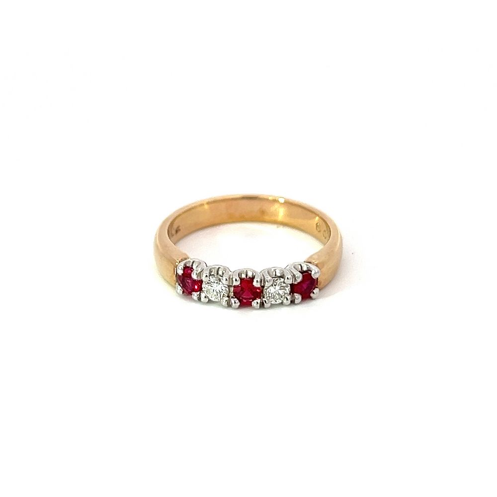 Ruby & Diamond 5 Stone Band in Two Toned Gold