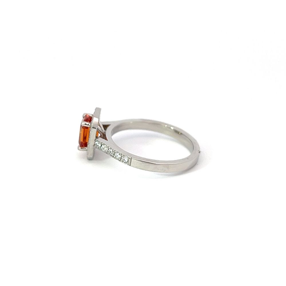 1.29ct Orange Sapphire & Diamond Halo Ring in White Gold