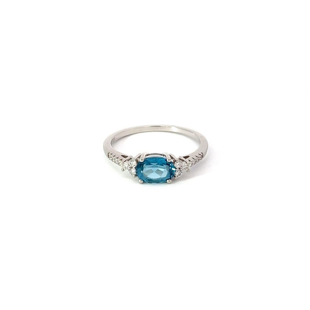 Oval London Blue Topaz Solitaire & Diamond Ring