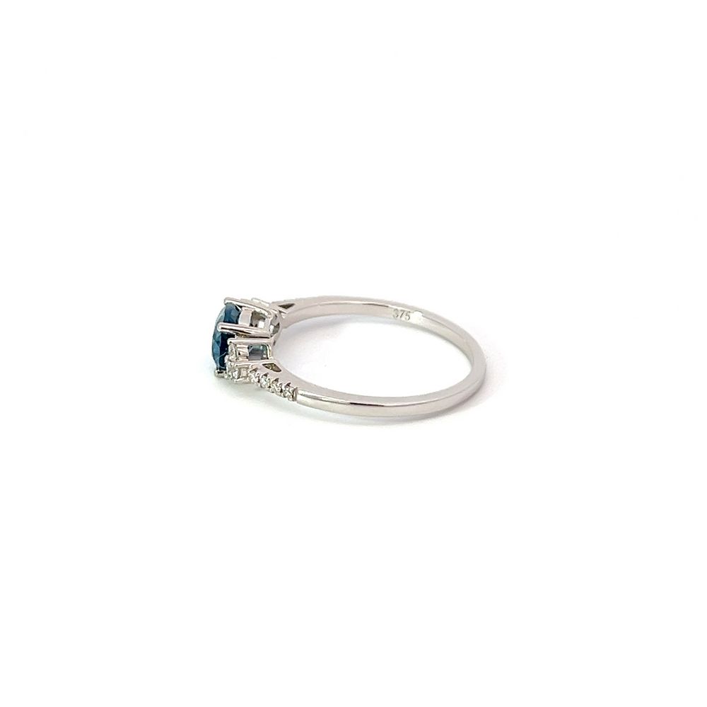 Oval London Blue Topaz Solitaire & Diamond Ring