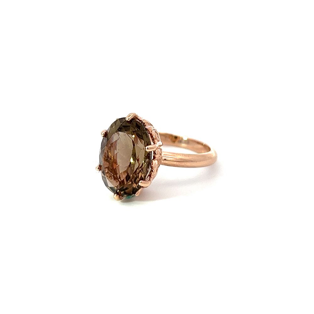 5.55ct Oval Smokey Quartz Solitaire Ring in Fleur De Lis Setting