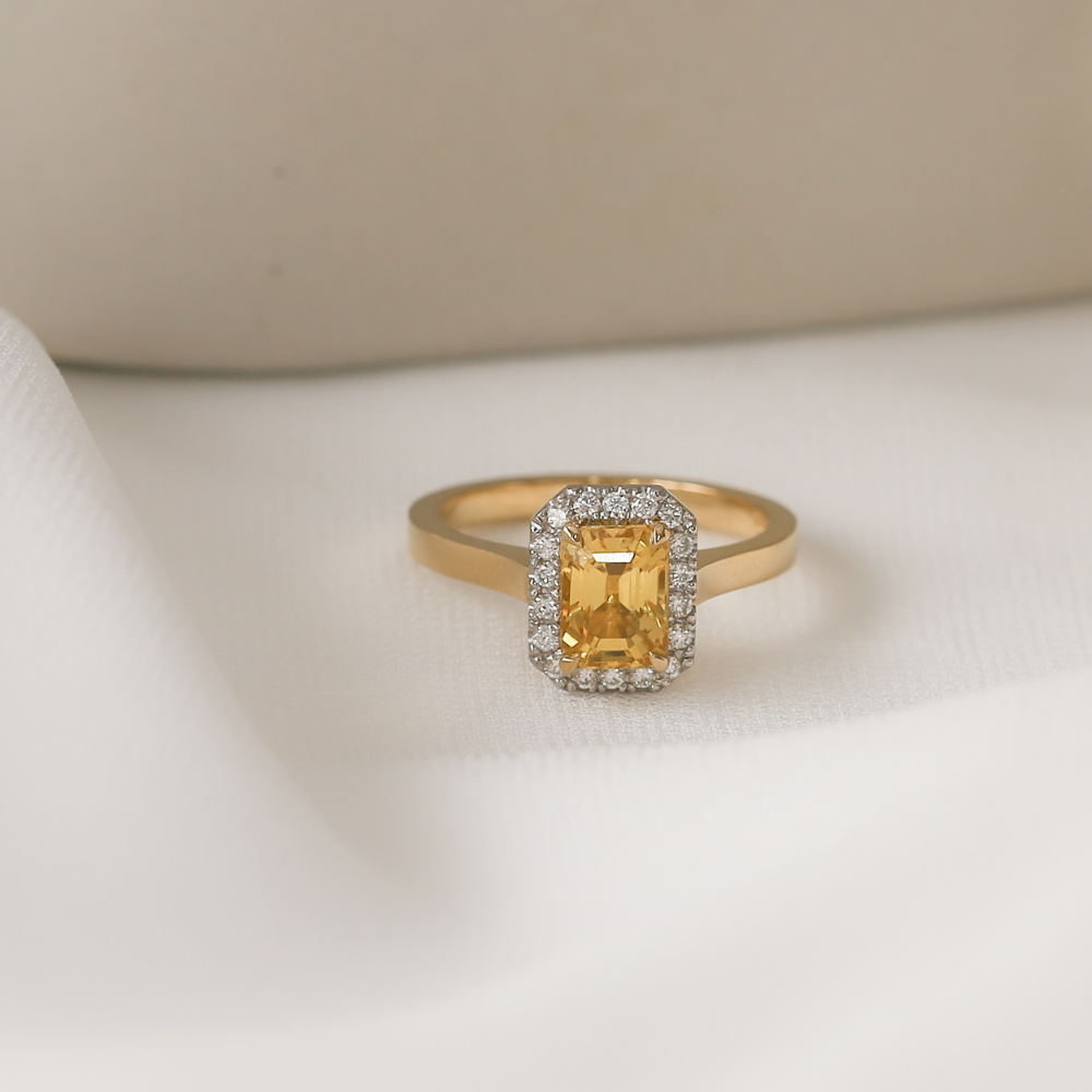 1.97ct Yellow Sapphire & Diamond Halo Ring in Gold & Platinum