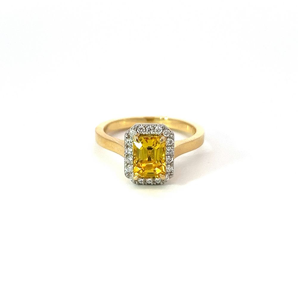 1.97ct Yellow Sapphire & Diamond Halo Ring in Gold & Platinum