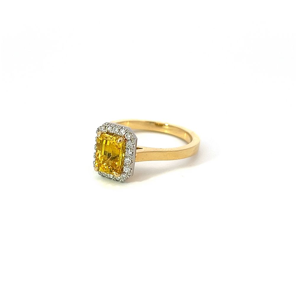 1.97ct Yellow Sapphire & Diamond Halo Ring in Gold & Platinum