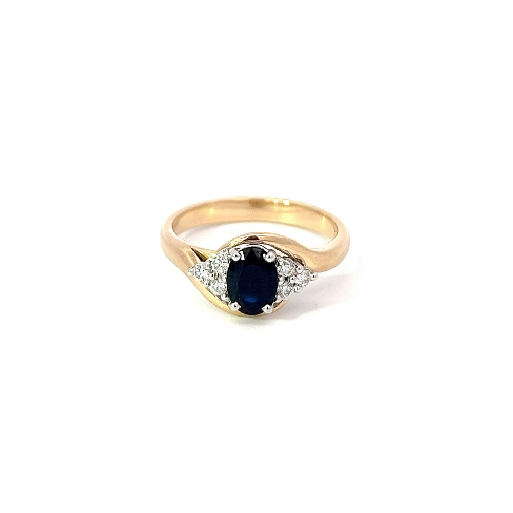 Oval Sapphire & Diamond Curved Ring