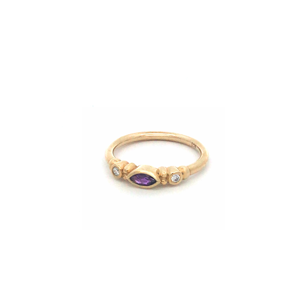 Marquise Amethyst & Diamond Ring in 9ct Gold