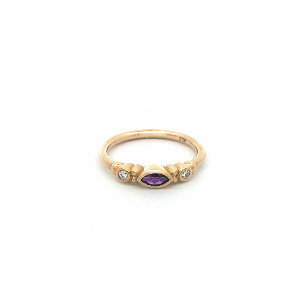 Marquise Amethyst & Diamond Ring in 9ct Gold