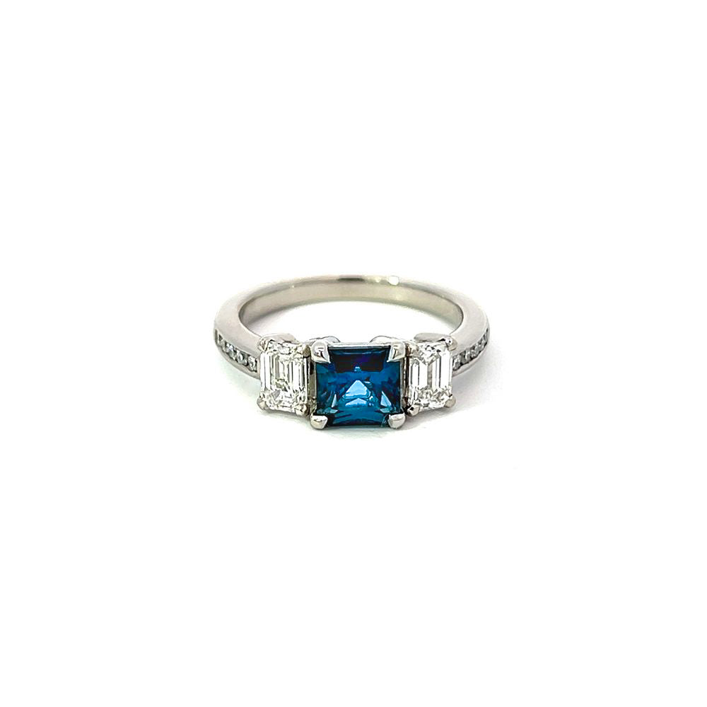 1.36ct Inverell Sapphire and Diamond Three Stone in Platinum