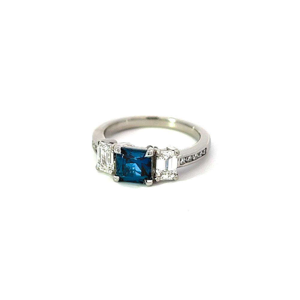 1.36ct Inverell Sapphire and Diamond Three Stone in Platinum