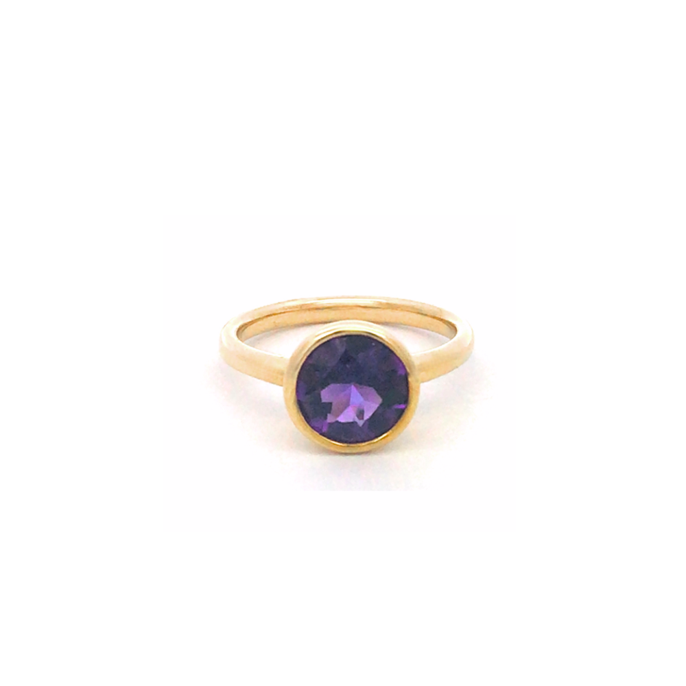Round Amethyst Rubover Solitaire Ring in 9ct Gold