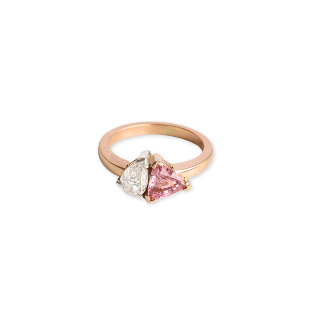 Diamond and Pink Tourmaline 18ct Rose Gold & Platinum Toi Et Moi Ring