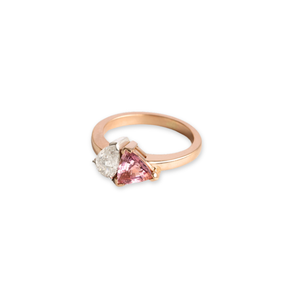 Diamond and Pink Tourmaline 18ct Rose Gold & Platinum Toi Et Moi Ring