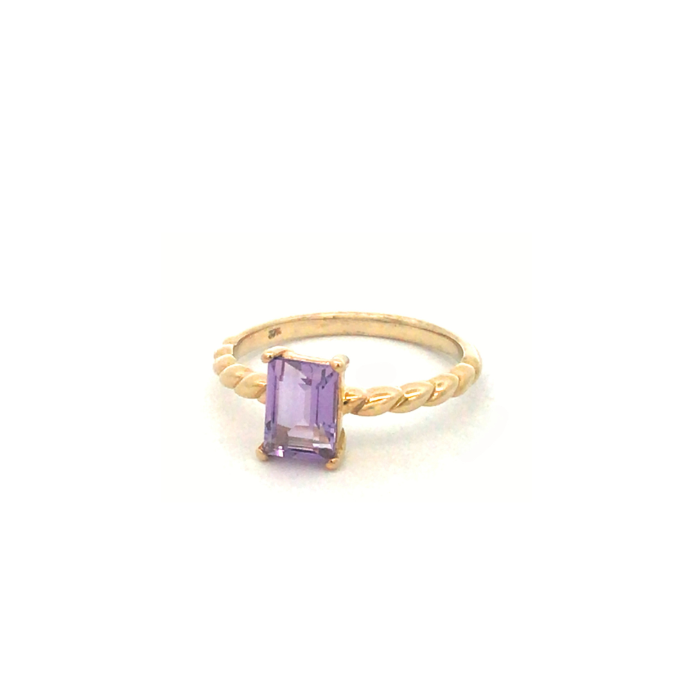 Baguette Amethyst Twist Band Ring in 9ct Gold