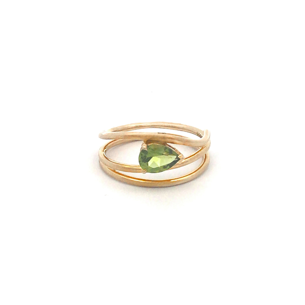 Peridot Pear Triple Band Ring in 9ct Gold