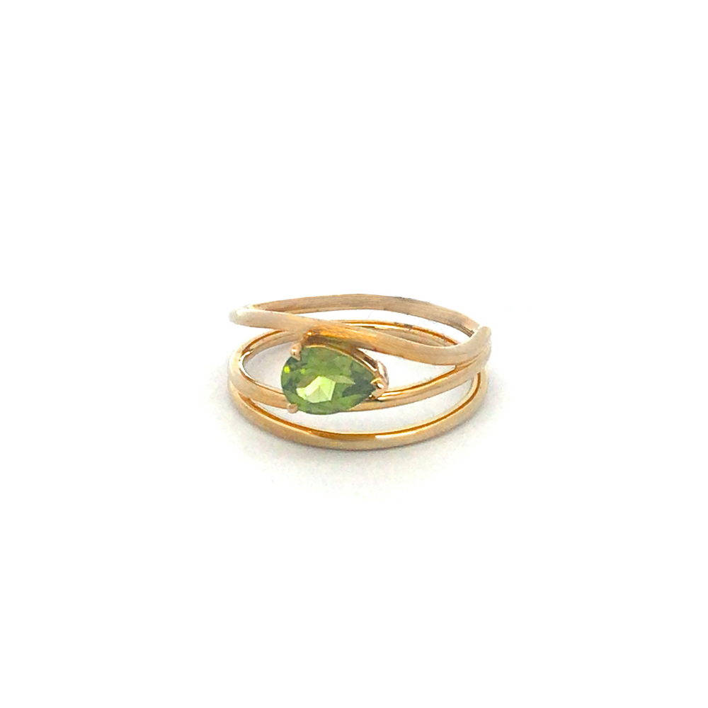 Peridot Pear Triple Band Ring in 9ct Gold