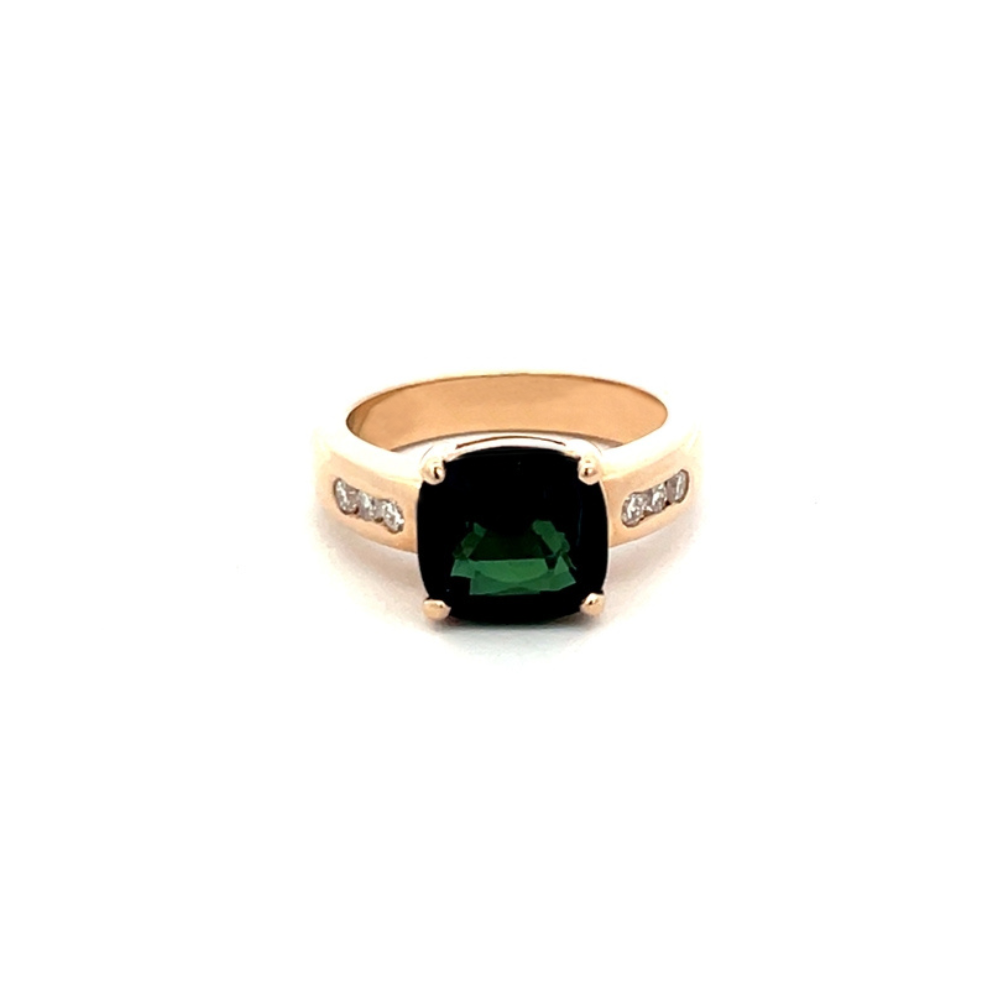 3ct Deep Green Cushion Cut Dress Ring With Diamonds