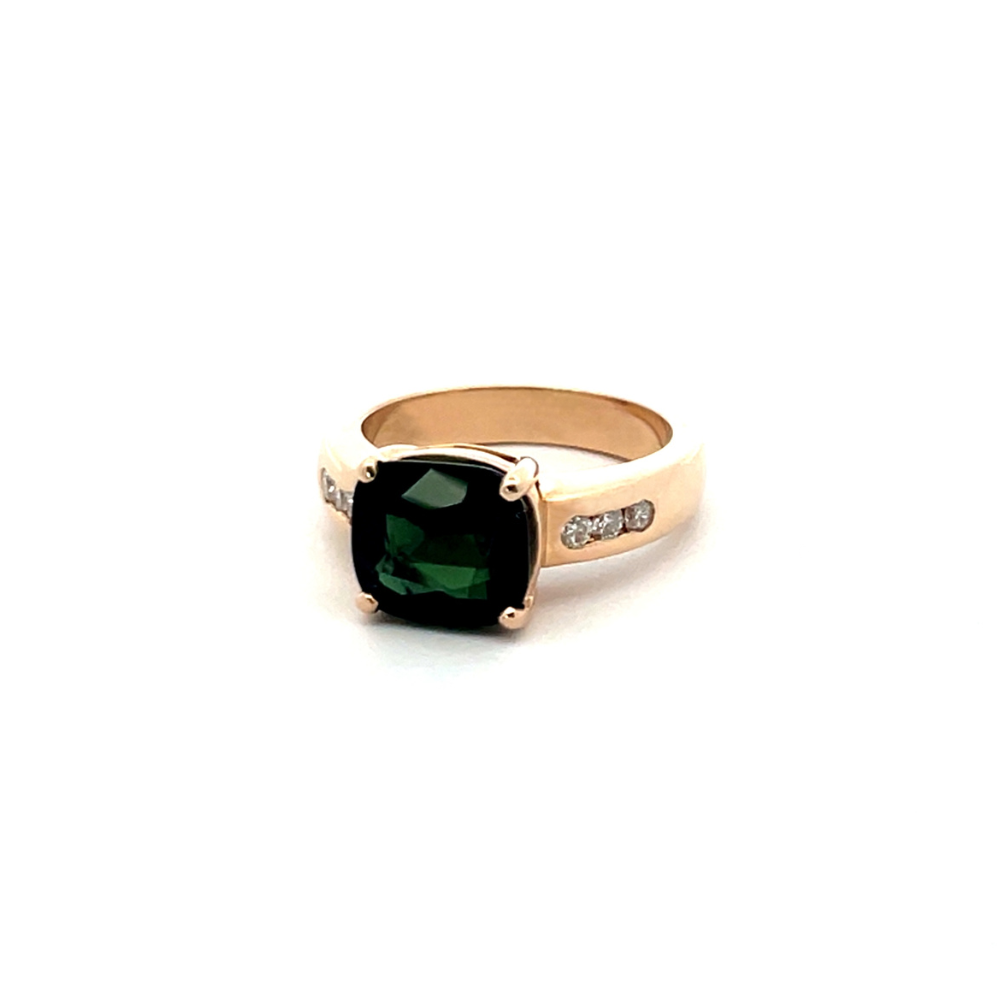 3ct Deep Green Cushion Cut Dress Ring With Diamonds