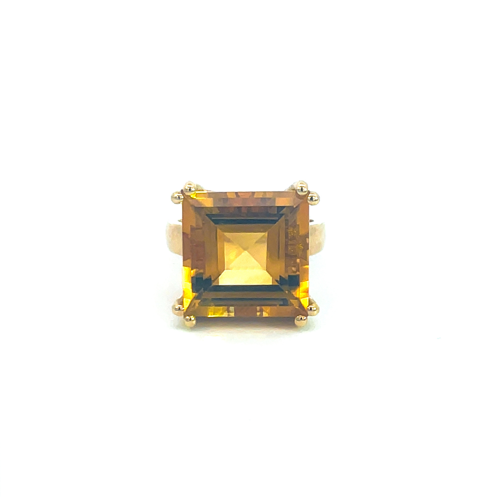 Statement Square Step Cut Citrine Cocktail Ring in Gold