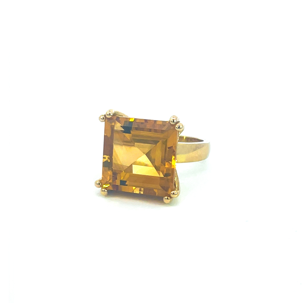 Statement Square Step Cut Citrine Cocktail Ring in Gold