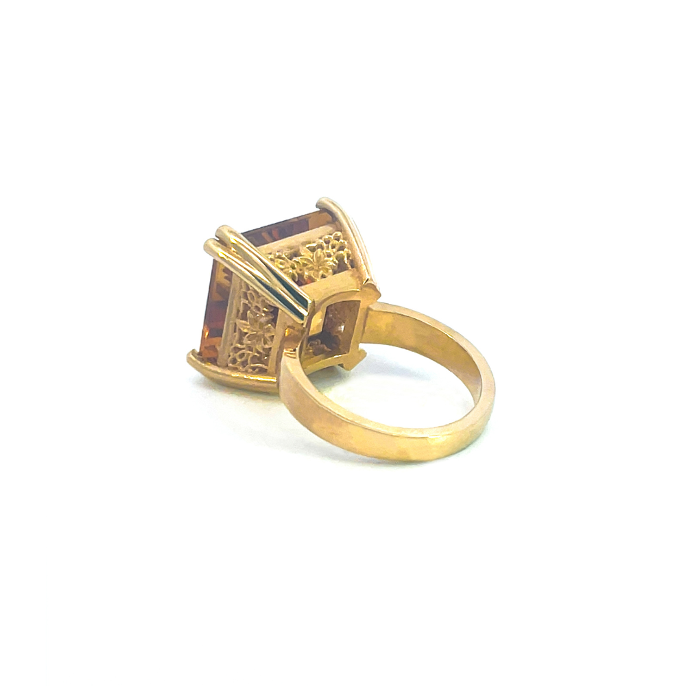 Statement Square Step Cut Citrine Cocktail Ring in Gold