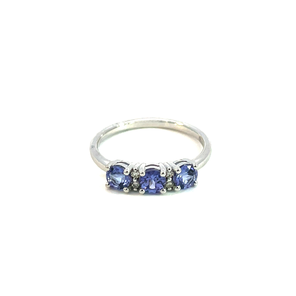 Tanzanite and Diamond Claw Set Ring in 9ct White Gold