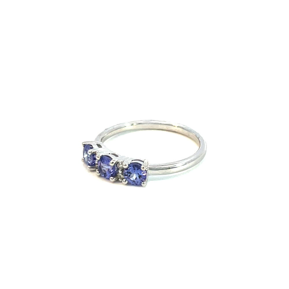 Tanzanite and Diamond Claw Set Ring in 9ct White Gold