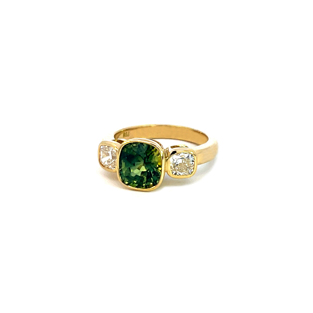 Handmade 3.28 Cushion-Cut Parti-Sapphire & Diamond Ring in 18ct Gold