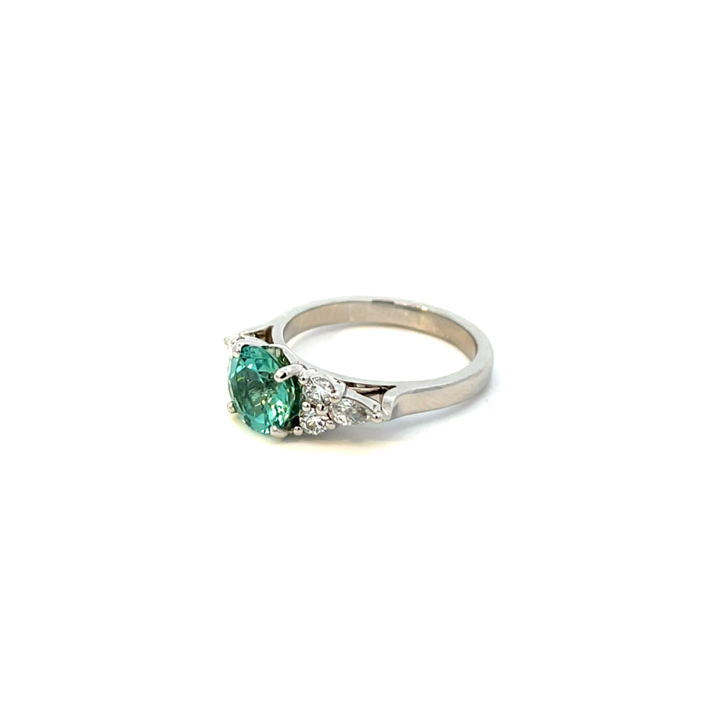 1.55ct Seafoam Tourmaline and Diamond 18ct White Gold Ring