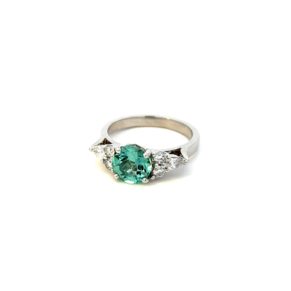 1.55ct Seafoam Tourmaline and Diamond 18ct White Gold Ring