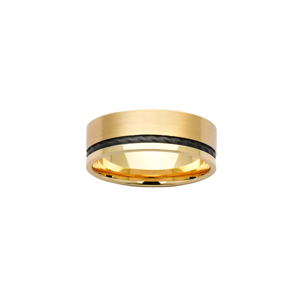 ZiRO 9ct Yellow Gold Band with Black Zirconium Twist Detail